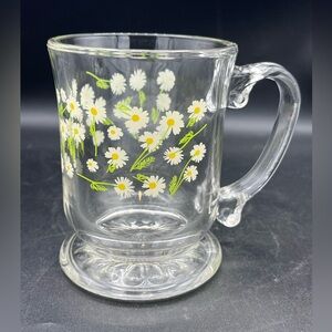 Libbey Clear Glass Daisy Floral Mug with Yellow Centers